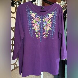 Sabaku Artwear Nancy Erickson Floral Art Tee Purple Made USA L Boho Folk